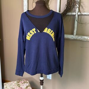 Victoria’s Secret pink wvu women’s long sleeved shirt size medium navy blue mesh